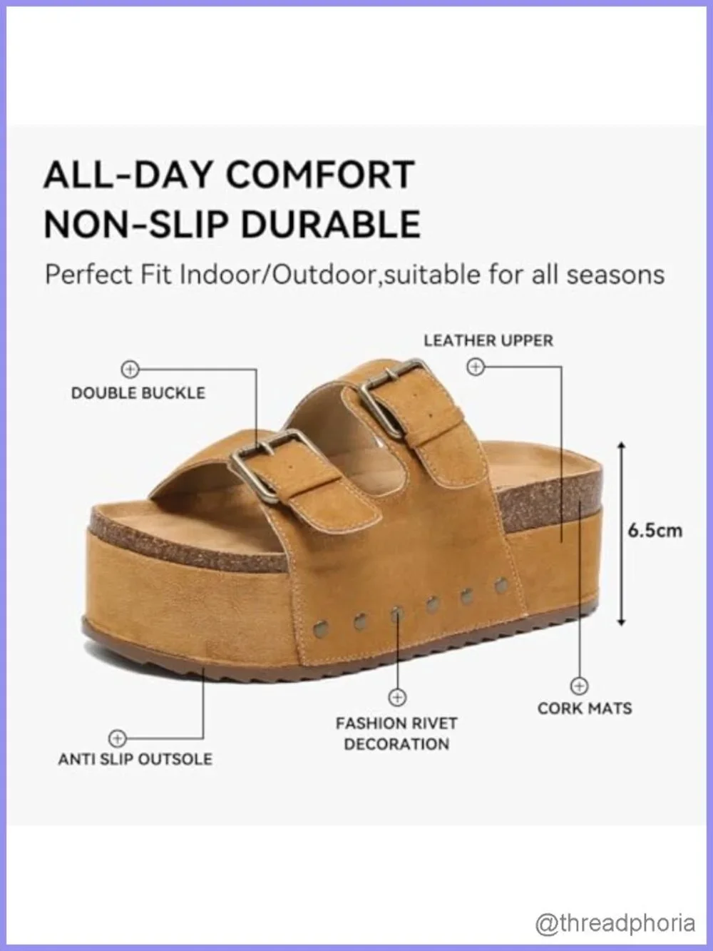Women's Platform Slides Sandals with Arch Support Wedge Cork Footbed Double